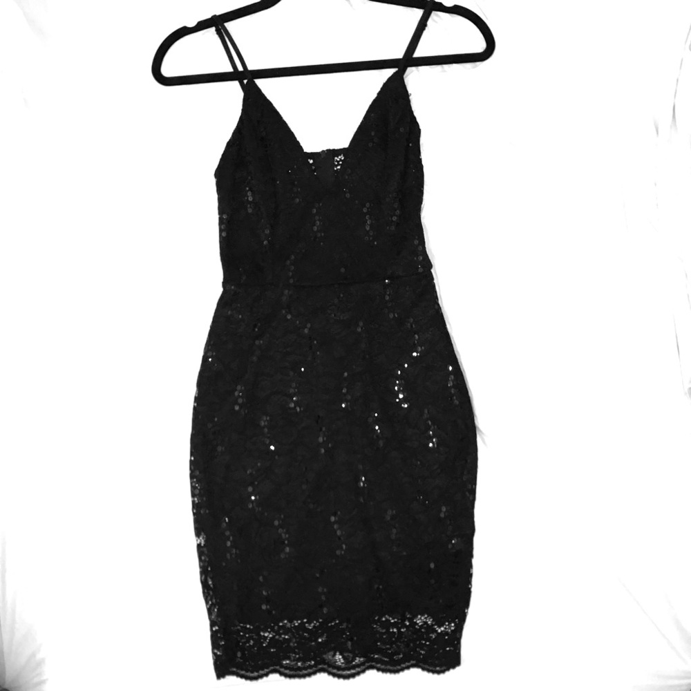 Black mini lace sequin dress